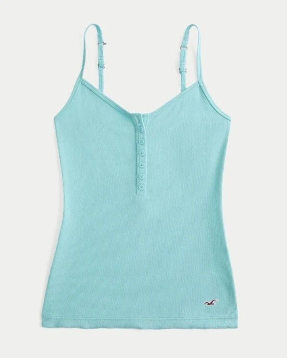 Hollister Aqua Blue Ribbed Henley Cami Tank Top XL NWT